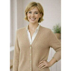 Lands' End Cardigan Womens Cashmere 5 Button Sweater Beige XS